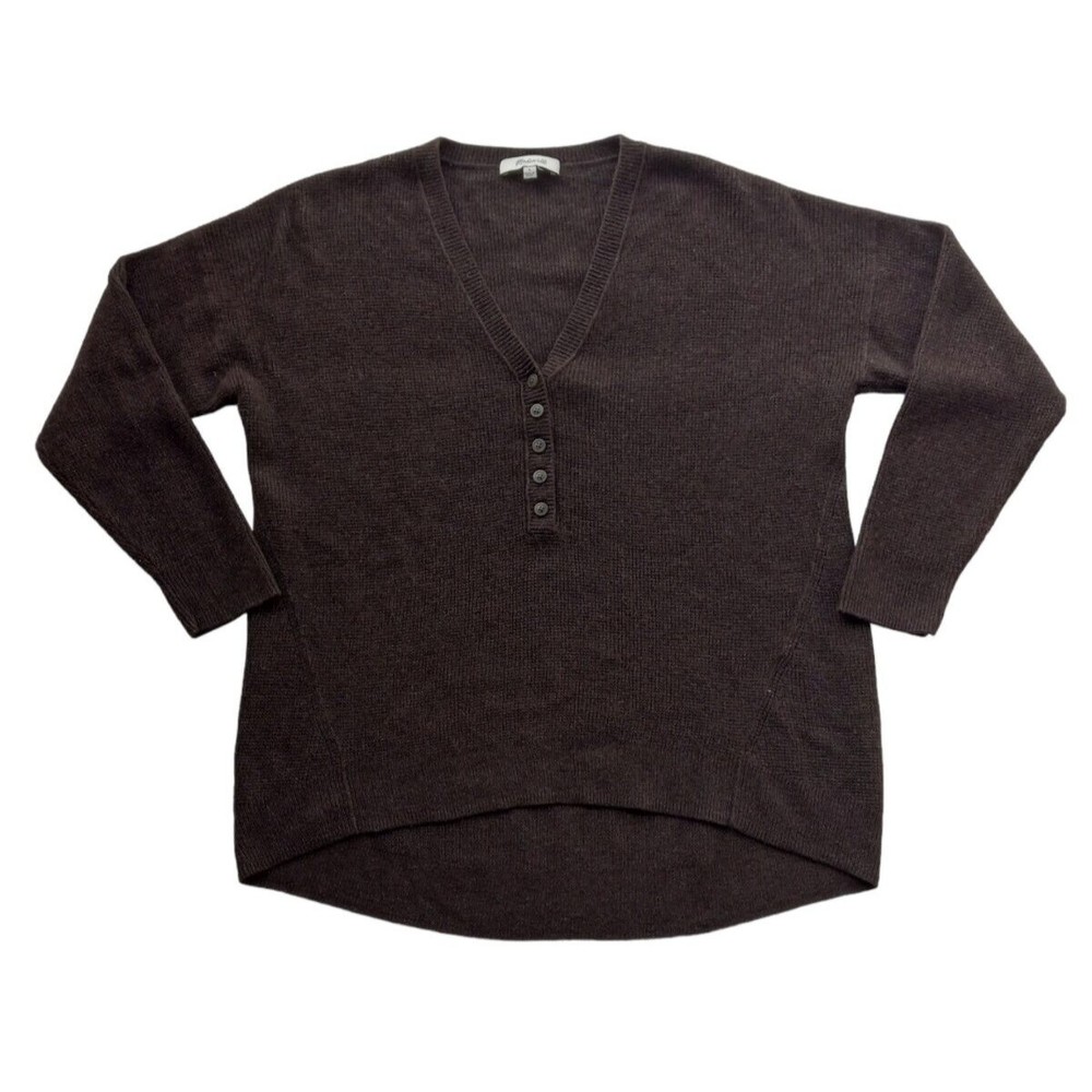 Madewell Women's Size Small Sweater Brown Asherton Henley Waffle Knit Pullover